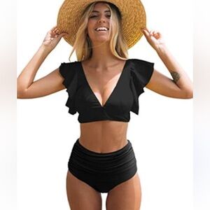 Elegant Black Ruffled Bikini Set